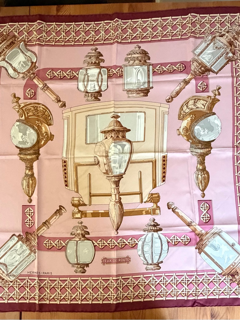 Hermès Pink 'Feux de Route' Silk Scarf 90 cm